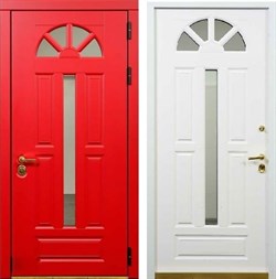 Входная эмалированная дверь Кармелита Red с Окном - фото 5410